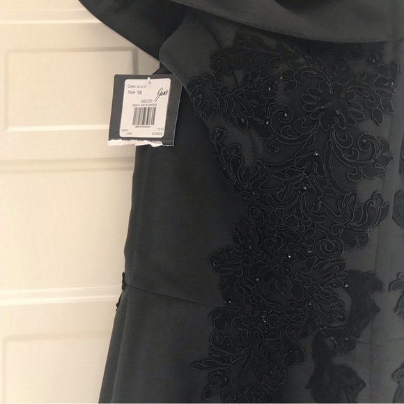 NWT Gia Franco 12005 Tiered Off-Shoulder Lace Appliqued Dress- Black- Size 16 - Picture 7 of 7